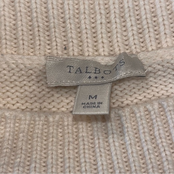 Talbots Cream Shaker Stitch Cable Knit Pullover Cotton Sweater Sz M - Picture 11 of 14